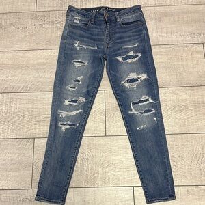 American Eagle Outfitters Blue Skinny Distressed Jegging crop